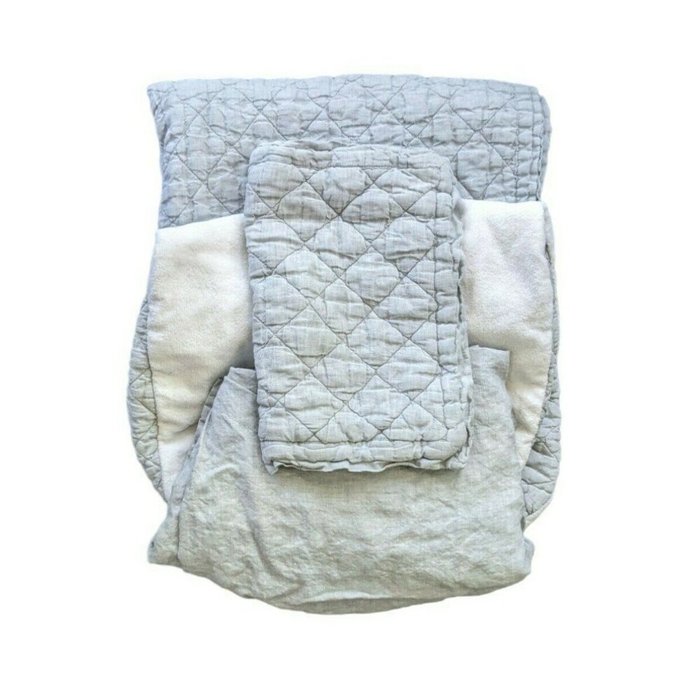 Pottery Barn Gray Linen Quilted Crib Set
